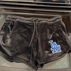 Pro Spirit Athletic Gear Black Velour Women's Athletic Shorts with Blue LA Patch